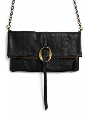 Lucky Brand 100% Leather Fold Over Convertible Crossbody Chain Clutch